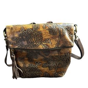 Patricia Nash Bark Leaves Luzille Embossed Leather Backpack